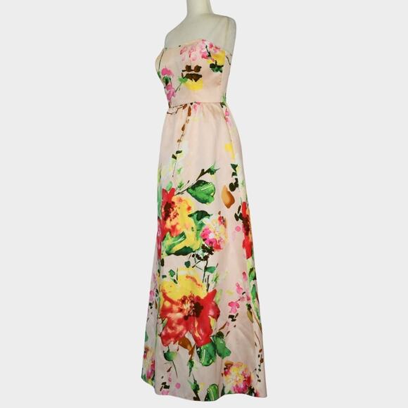 ALFRED SUNG Women's Watercolor Floral Print Strapless Maxi Dress Size 4 - Picture 2 of 8